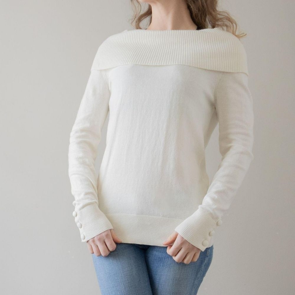 White Cream Off Shoulder Y2K Classic Mohair Preppy Women's Sweater